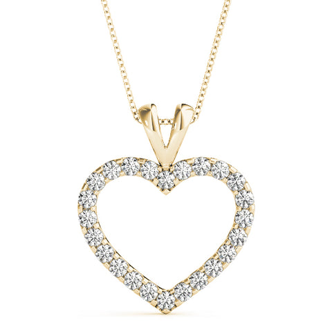 Yellow gold Round Diamond Heart Pendant with Pavé Setting