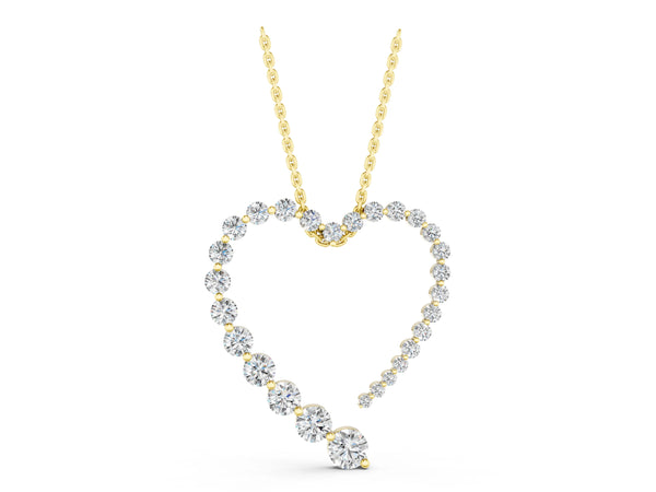Yellow gold Round Diamond Heart Pendant with Prong Setting