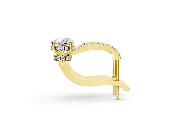 Yellow gold Round Diamond Hidden Halo Drop Earrings