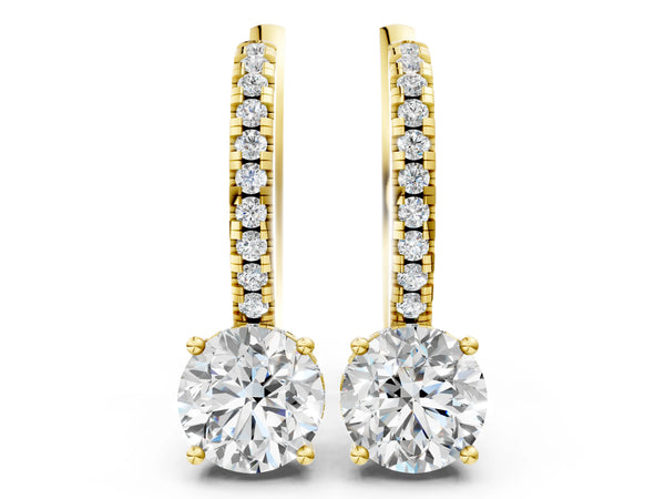 Yellow gold Round Diamond Hidden Halo Drop Earrings