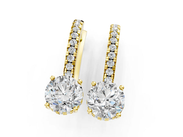 Yellow gold Round Diamond Hidden Halo Drop Earrings
