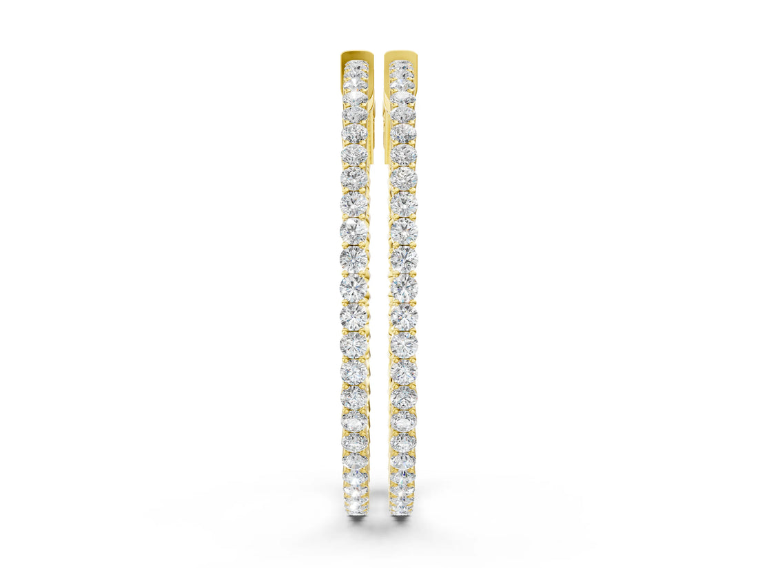 Yellow gold Round Diamond Hoop Earrings with Pave Setting and Shared Prong_8