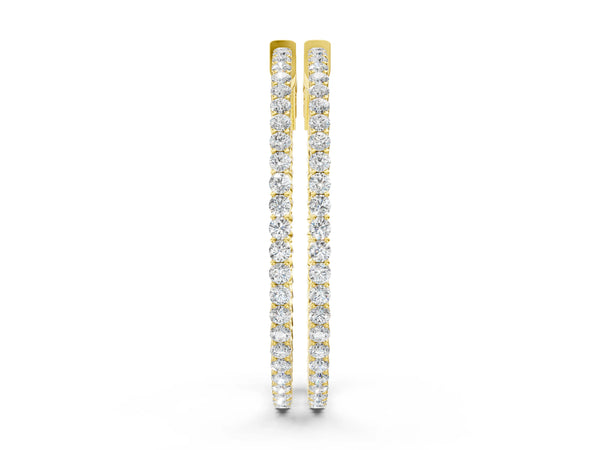 Yellow gold Round Diamond Hoop Earrings with Pave Setting and Shared Prong