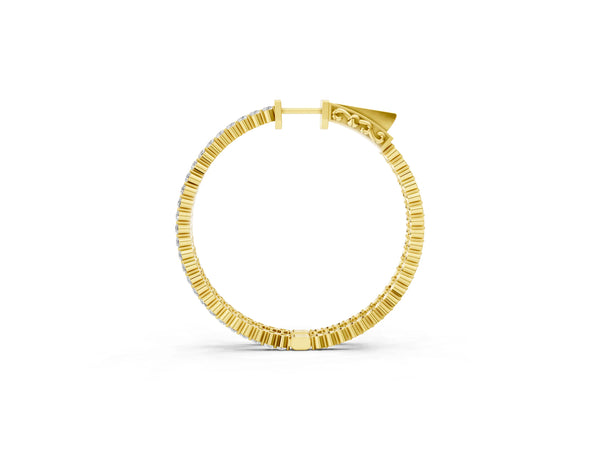 Yellow gold Round Diamond Hoop Earrings with Pave Setting and Shared Prong