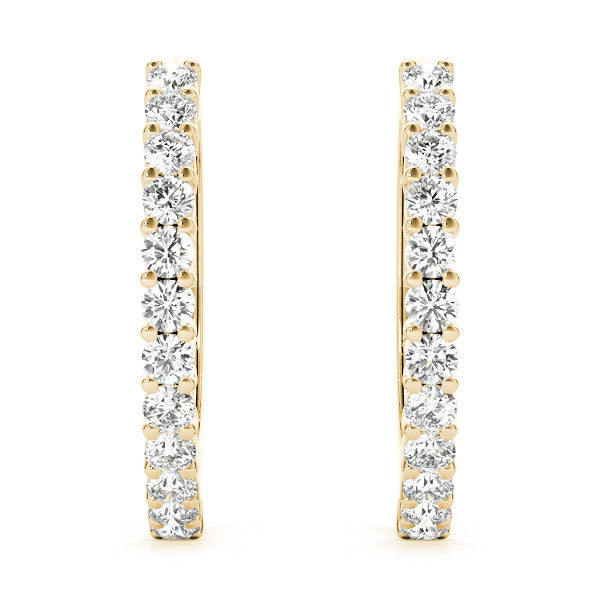 Yellow gold Round Diamond Hoop Earrings with Prong Setting