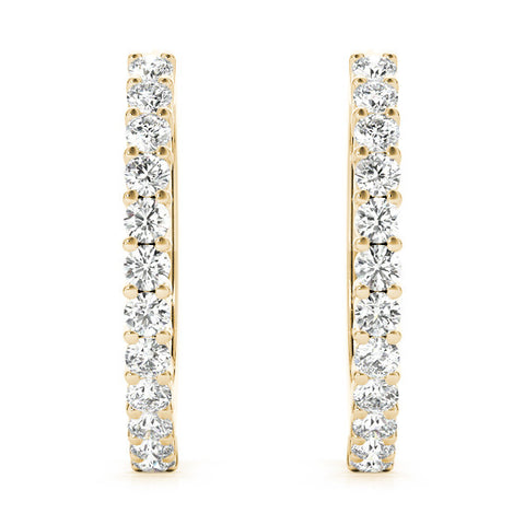 Yellow gold Round Diamond Hoop Earrings with Prong Setting 1