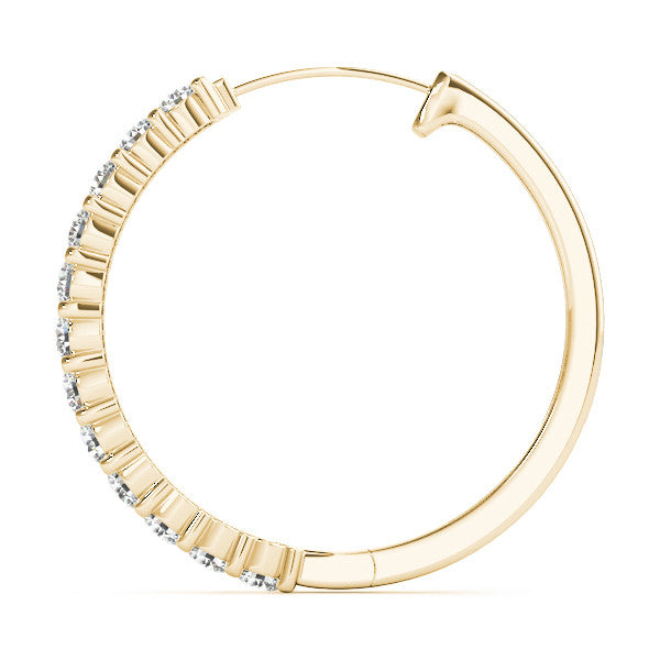 Yellow gold Round Diamond Hoop Earrings with Prong Setting
