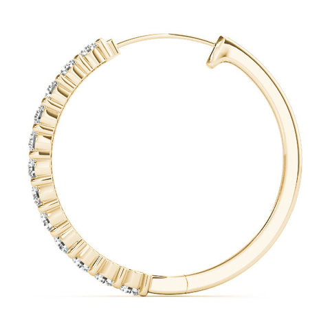 Yellow gold Round Diamond Hoop Earrings with Prong Setting 2