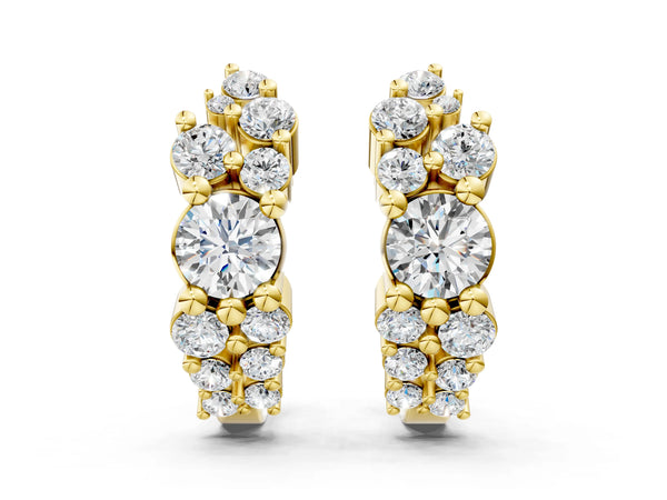 Yellow gold Round Diamond Hydrangea Bouquet Hoop Earrings with Diamond Accents