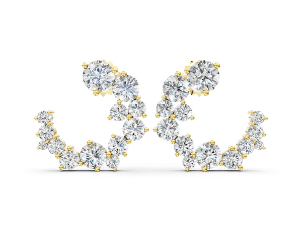 Yellow gold Round Diamond Hydrangea Bouquet Open Hoop Earrings