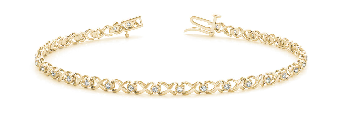Yellow gold Round Diamond Infinity Link Tennis Bracelet with Prong Setting