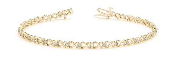 Yellow gold Round Diamond Infinity Link Tennis Bracelet with Prong Setting