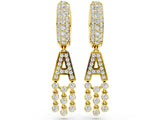 Yellow gold Round Diamond Initial A Huggie Hoop Earrings