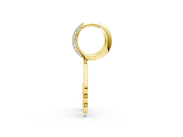 Yellow gold Round Diamond Initial A Huggie Hoop Earrings