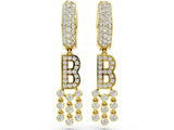 Yellow gold Round Diamond Initial B Huggie Hoop Earrings