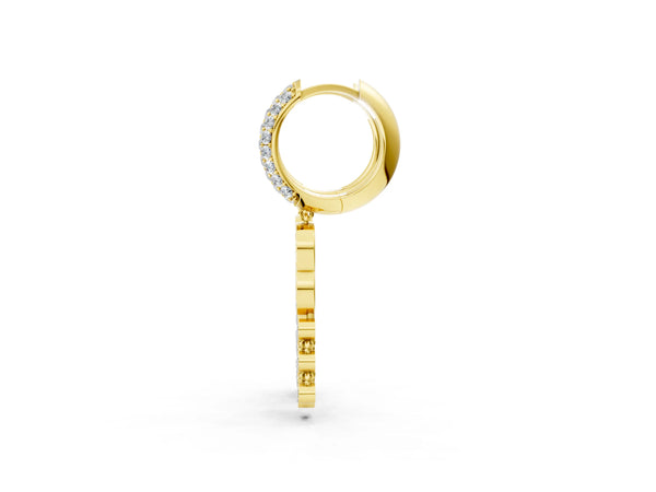 Yellow gold Round Diamond Initial B Huggie Hoop Earrings