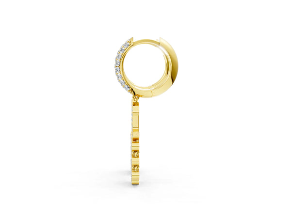 Yellow gold Round Diamond Initial C Huggie Hoop Earrings
