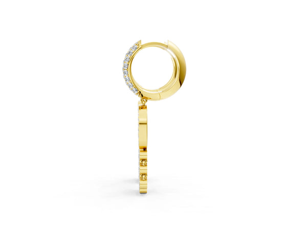 Yellow gold Round Diamond Initial D Huggie Hoop Earrings