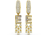 Yellow gold Round Diamond Initial E Huggie Hoop Earrings