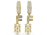Yellow gold Round Diamond Initial F Huggie Hoop Earrings