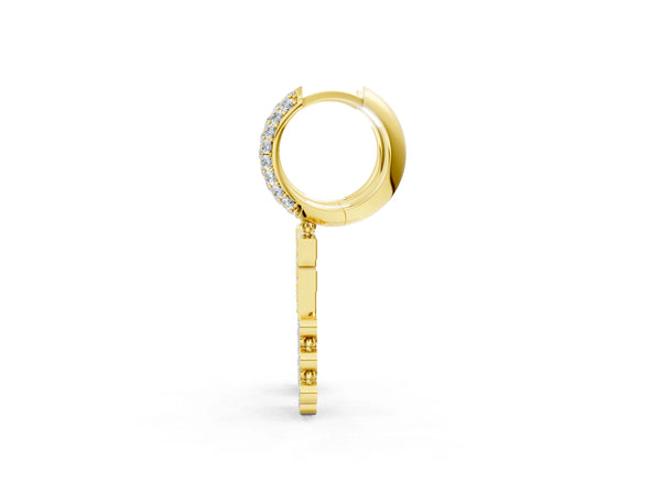 Yellow gold Round Diamond Initial F Huggie Hoop Earrings