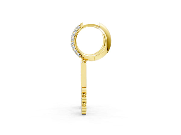 Yellow gold Round Diamond Initial H Huggie Hoop Earrings