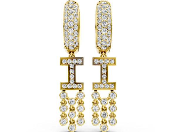 Yellow gold Round Diamond Initial I Huggie Hoop Earrings