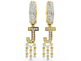 Yellow gold Round Diamond Initial J Huggie Hoop Earrings