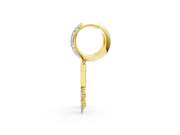 Yellow gold Round Diamond Initial J Huggie Hoop Earrings