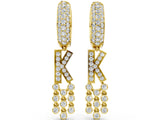 Yellow gold Round Diamond Initial K Huggie Hoop Earrings