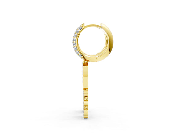 Yellow gold Round Diamond Initial K Huggie Hoop Earrings