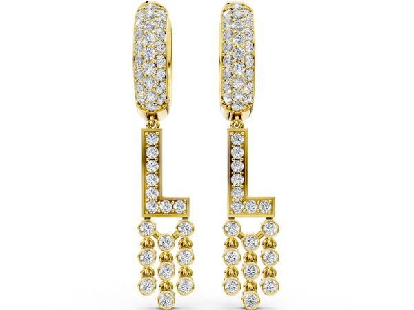 Yellow gold Round Diamond Initial L Huggie Hoop Earrings