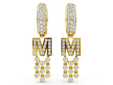 Yellow gold Round Diamond Initial M Huggie Hoop Earrings