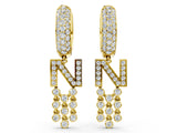 Yellow gold Round Diamond Initial N Huggie Hoop Earrings