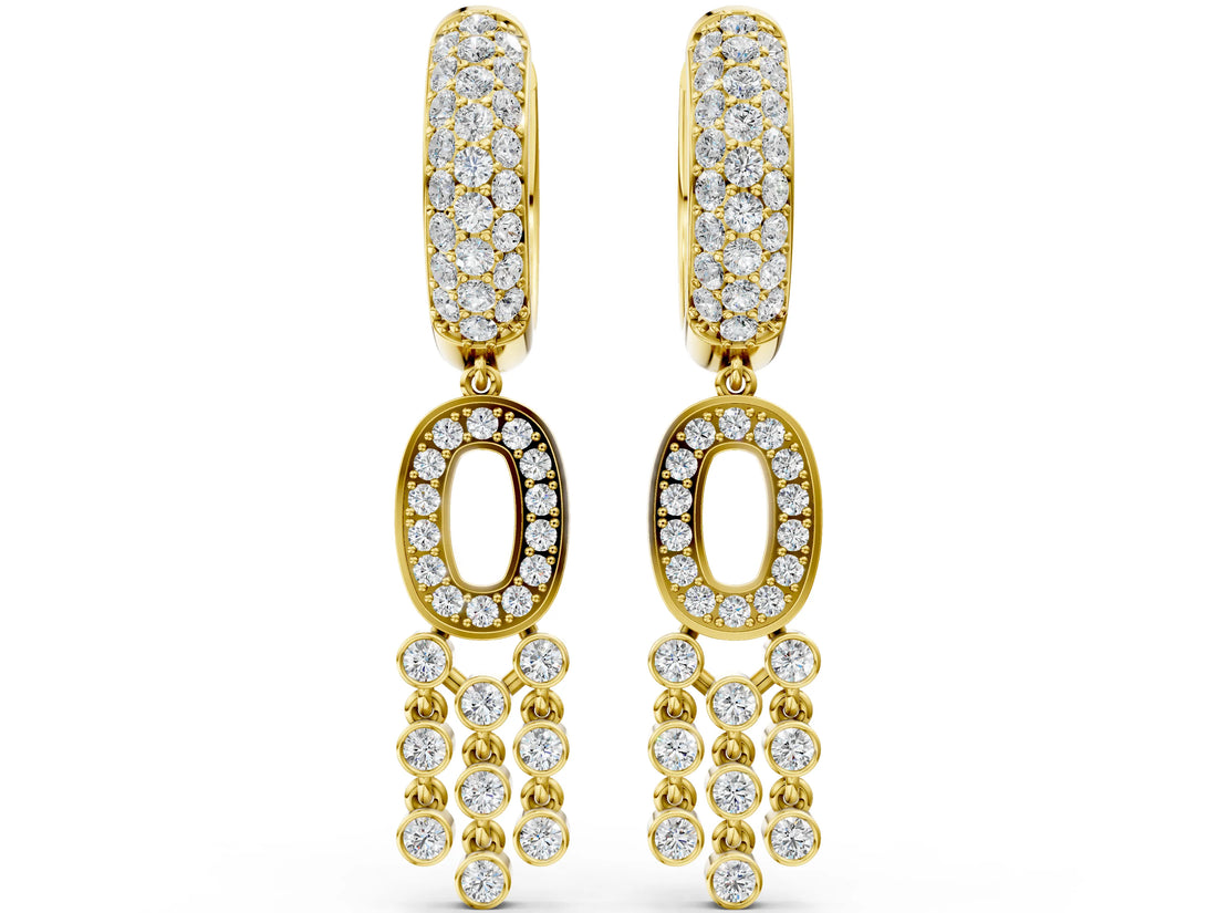 Yellow gold Round Diamond Initial O Huggie Hoop Earrings