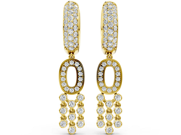 Yellow gold Round Diamond Initial O Huggie Hoop Earrings