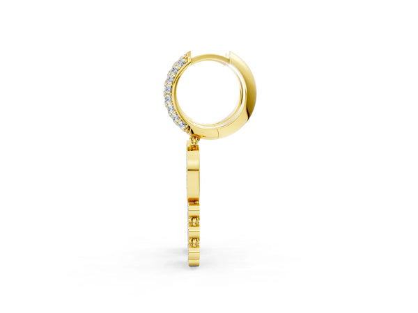 Yellow gold Round Diamond Initial O Huggie Hoop Earrings