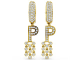 Yellow gold Round Diamond Initial P Huggie Hoop Earrings
