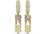 Yellow gold Round Diamond Initial R Huggie Hoop Earrings