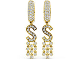 Yellow gold Round Diamond Initial S Huggie Hoop Earrings