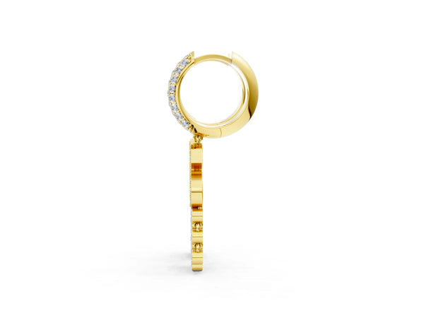 Yellow gold Round Diamond Initial S Huggie Hoop Earrings