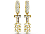 Yellow gold Round Diamond Initial T Huggie Hoop Earrings_4