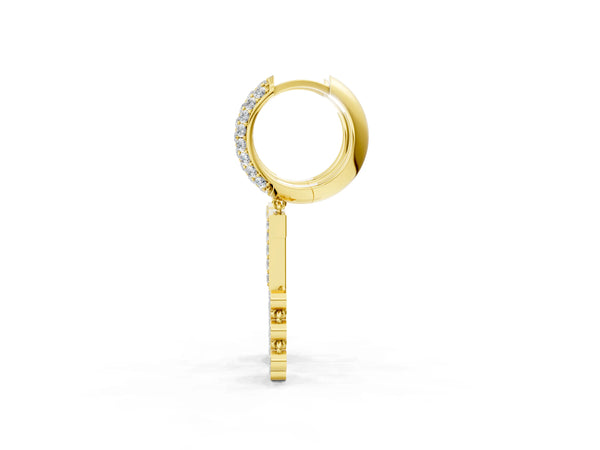 Yellow gold Round Diamond Initial T Huggie Hoop Earrings