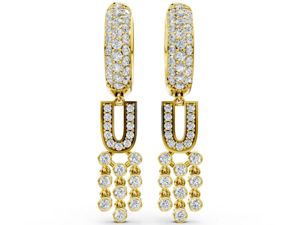 Yellow gold Round Diamond Initial U Huggie Hoop Earrings