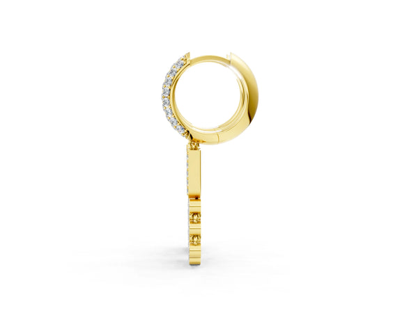 Yellow gold Round Diamond Initial U Huggie Hoop Earrings