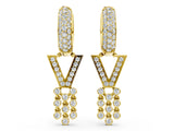 Yellow gold Round Diamond Initial V Huggie Hoop Earrings
