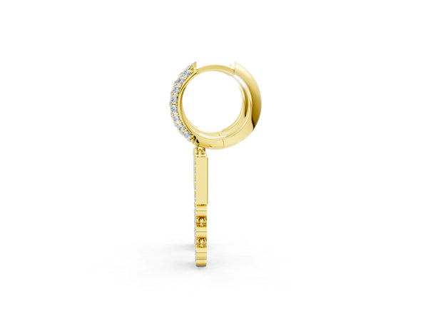Yellow gold Round Diamond Initial W Huggie Hoop Earrings