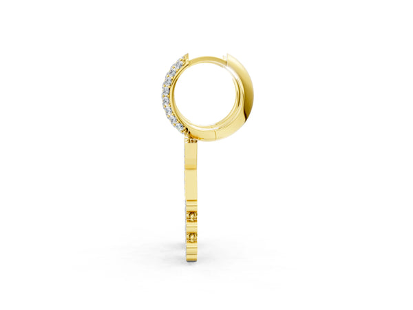 Yellow gold Round Diamond Initial X Huggie Hoop Earrings