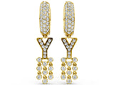 Yellow gold Round Diamond Initial Y Huggie Hoop Earrings