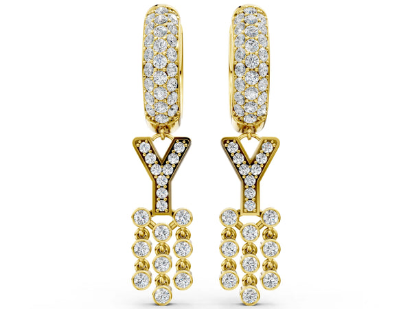 Yellow gold Round Diamond Initial Y Huggie Hoop Earrings
